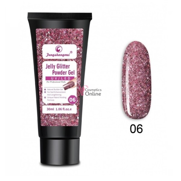 PolyGel UV /LED pentru unghii false FSM Jelly Glitter Powder Gel 30 ML  G06 Roz Metalizat